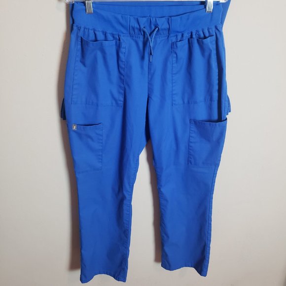 Jaanuu Royal Blue 3-Pocket V-Neck Top Small + Drawstring 6 Pocket Pant Scrub Set - Picture 7 of 10